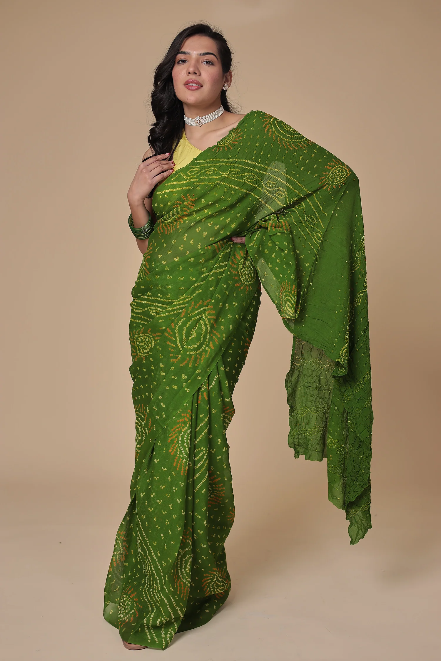 Timeless Bandhej Georgette Saree Green
